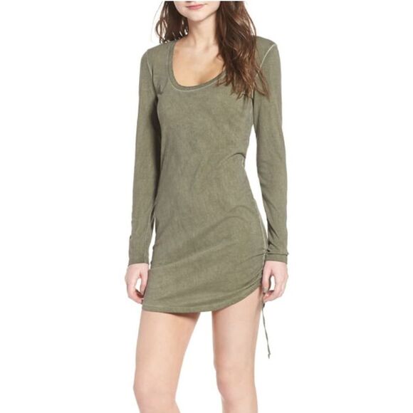 Pam & Gela Ruched Tie Hem Dress In Olive Smoke - Picture 1 of 8